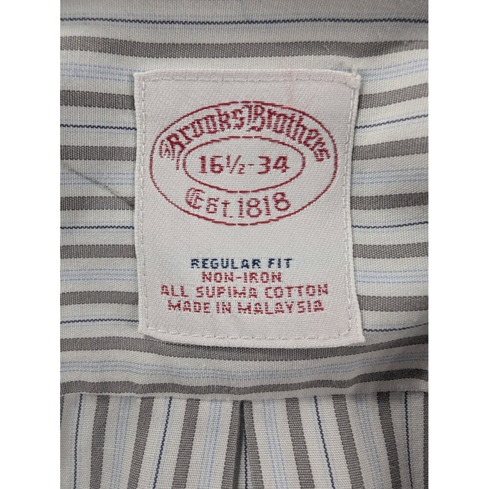 Brooks Brothers Shirt Mens 16.5 34 Blue Gray Striped Regular Fit Non Iron Supima - Picture 7 of 9
